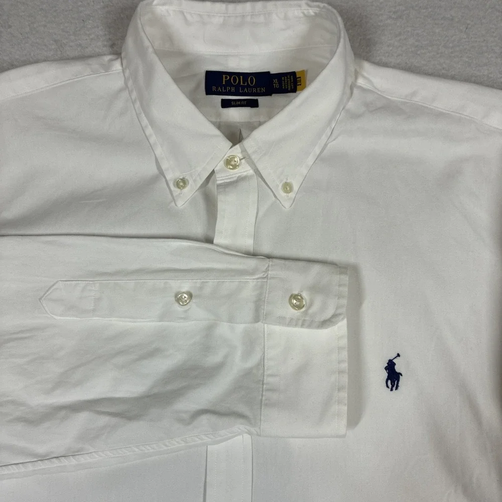 Polo Ralph Lauren Mens Slim Fit Poplin Shirt Long Sleeve White Classic Preppy